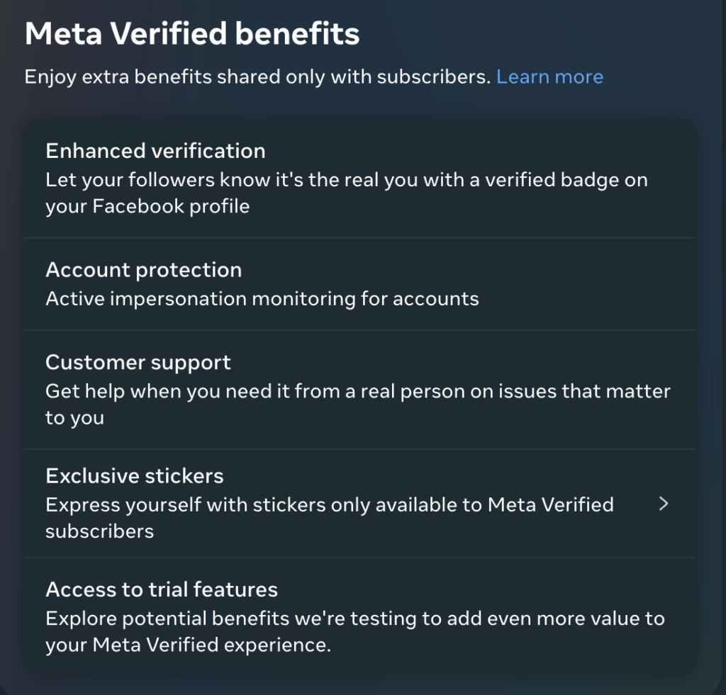 Meta Verified Benefits